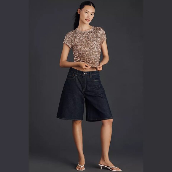 NEW Maeve - Size Medium, Sequin Tee - Champagne - Picture 2 of 4